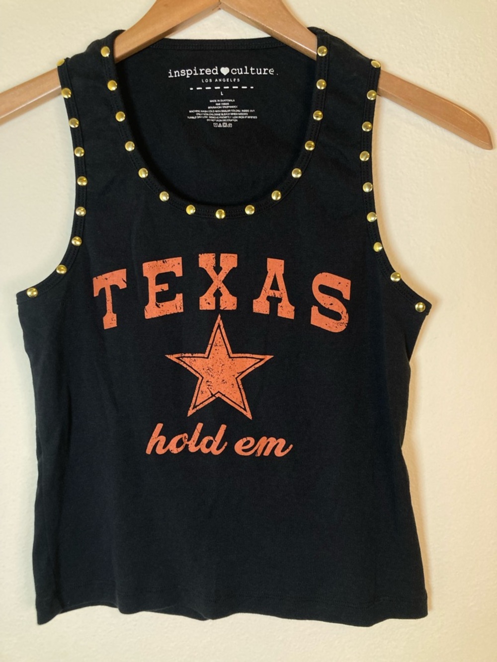 Inspired Culture Texas Hold Em Tank Top L Studded Graphic Western Festival